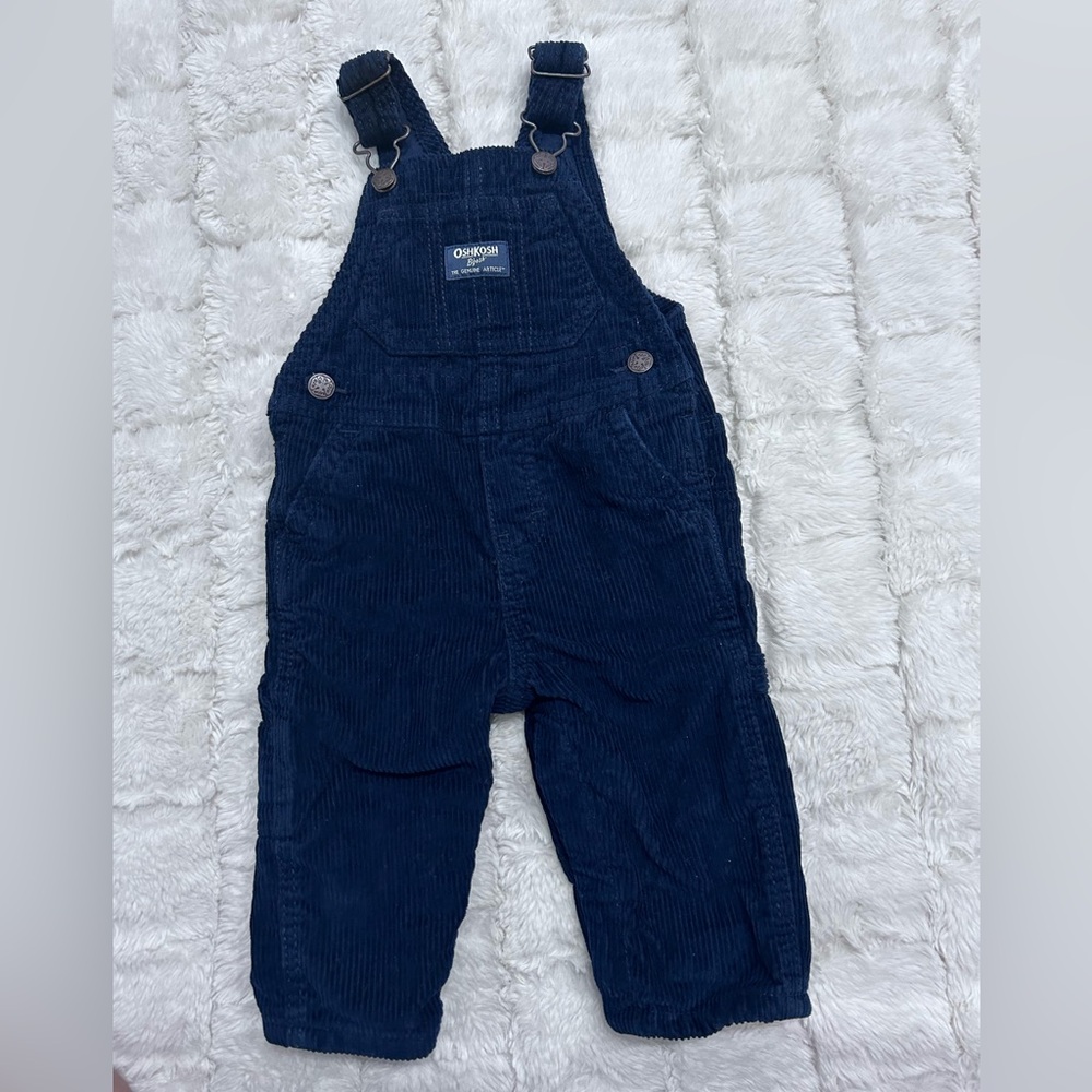 OshKosh B'Gosh Unisex Baby Navy‎ Blue Lined Corduroy Overalls Size 9M - Picture 2 of 12